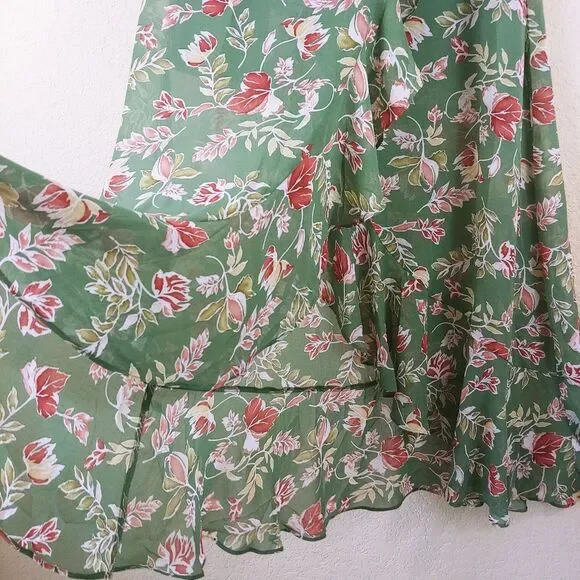 Skies are Blue green maxi dress floral ruffle trim 3/4 sleeves size Medium - Picture 5 of 8